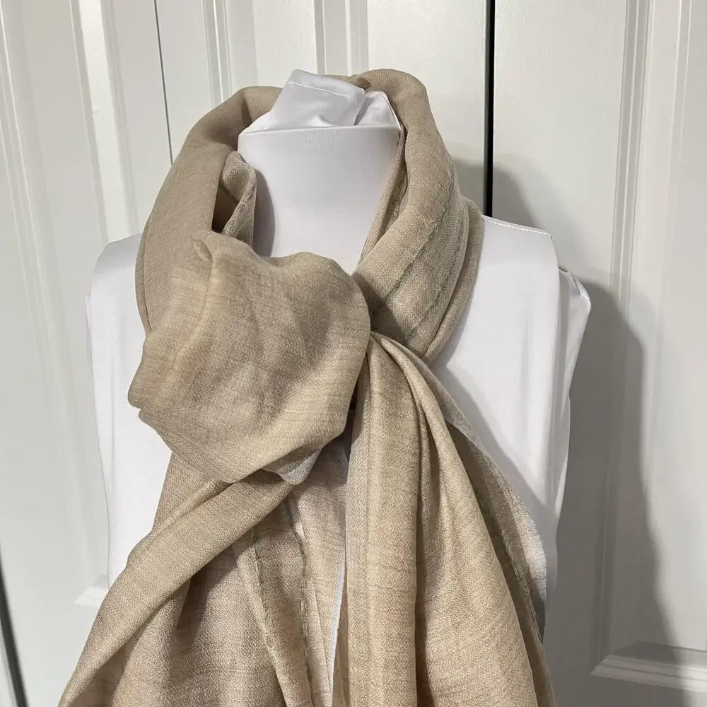 Loro Piana Shawl Wrap Womens Long Beige Cashmere Logo Stripe Scarf Italy